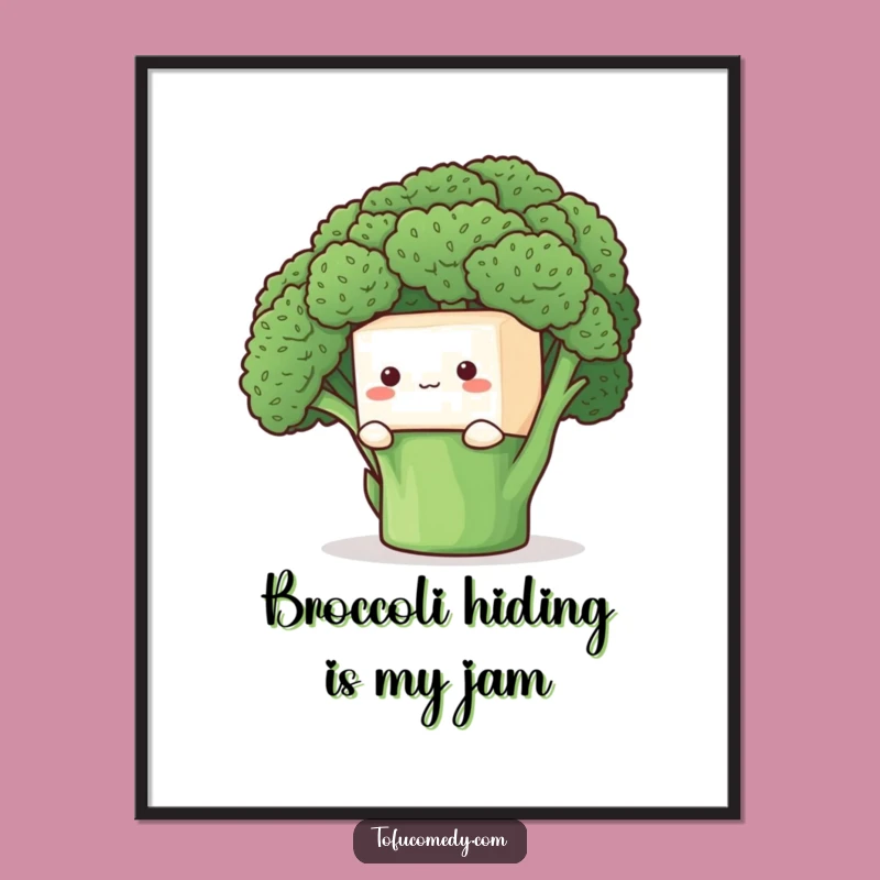 Funny Printable Wall Art: Shy Tofu Hiding, Cute Decor Downloadable Art