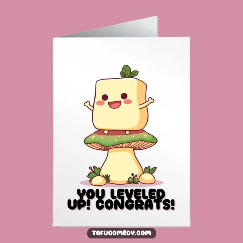 Free Printable Funny Congrats Card: Tofu Mushroom Balance Success Downloadable Greeting